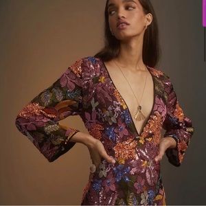 Anthropologie sequined embroidered mini dress